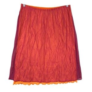 Vintage Guess Y2K Crinkle Mesh Overlay Midi Skirt Fairy Lettuce Hem Size L